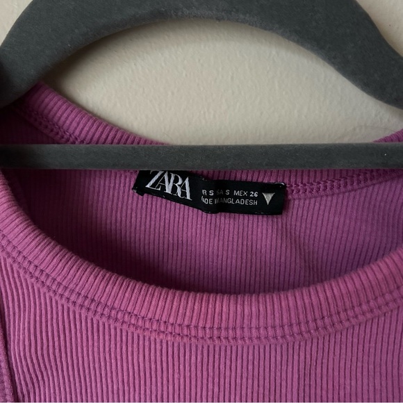 Zara Women's Pink Purple Magenta Ribbed Cropped Tank Top Size Small - Picture 2 of 5